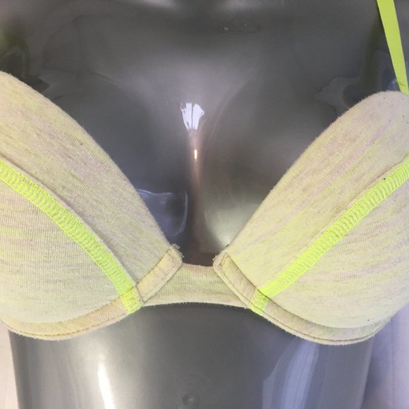 La Senza Bra Remix Size 32C Neon Green Gray Jersey Padded Push Up Plunge - Picture 3 of 13